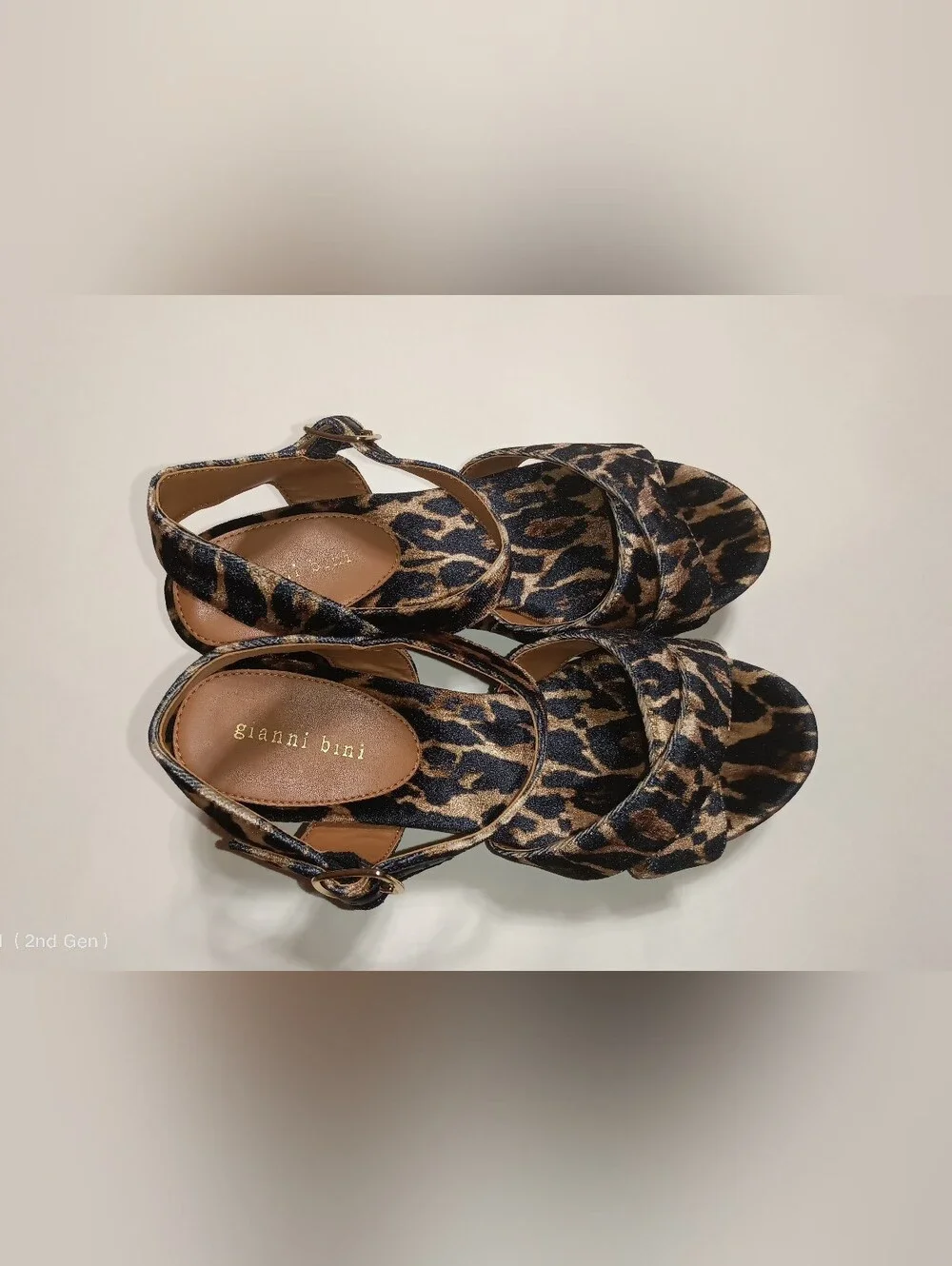 Gianni Bini Joize Leopard Velvet Crossband Platform Block Heel Sandals Size 8